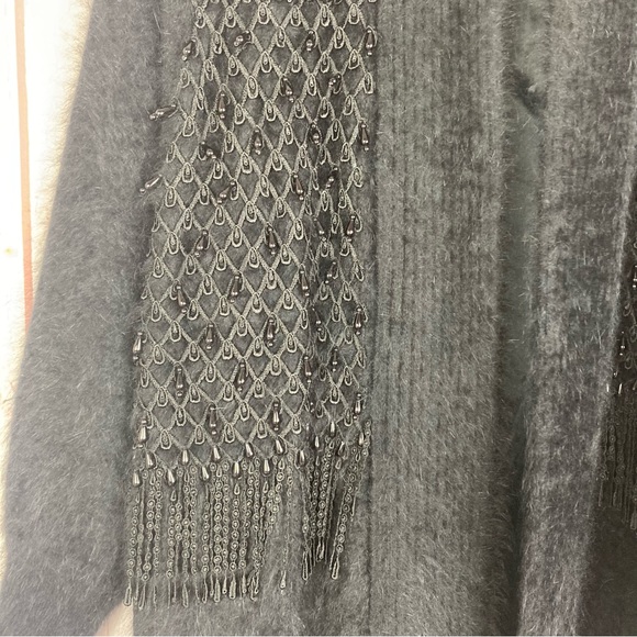 Fully Fashion Free Size Plus 2X Angora Rabbit Blend Cardigan Jacket Beads Fringe - Picture 2 of 9